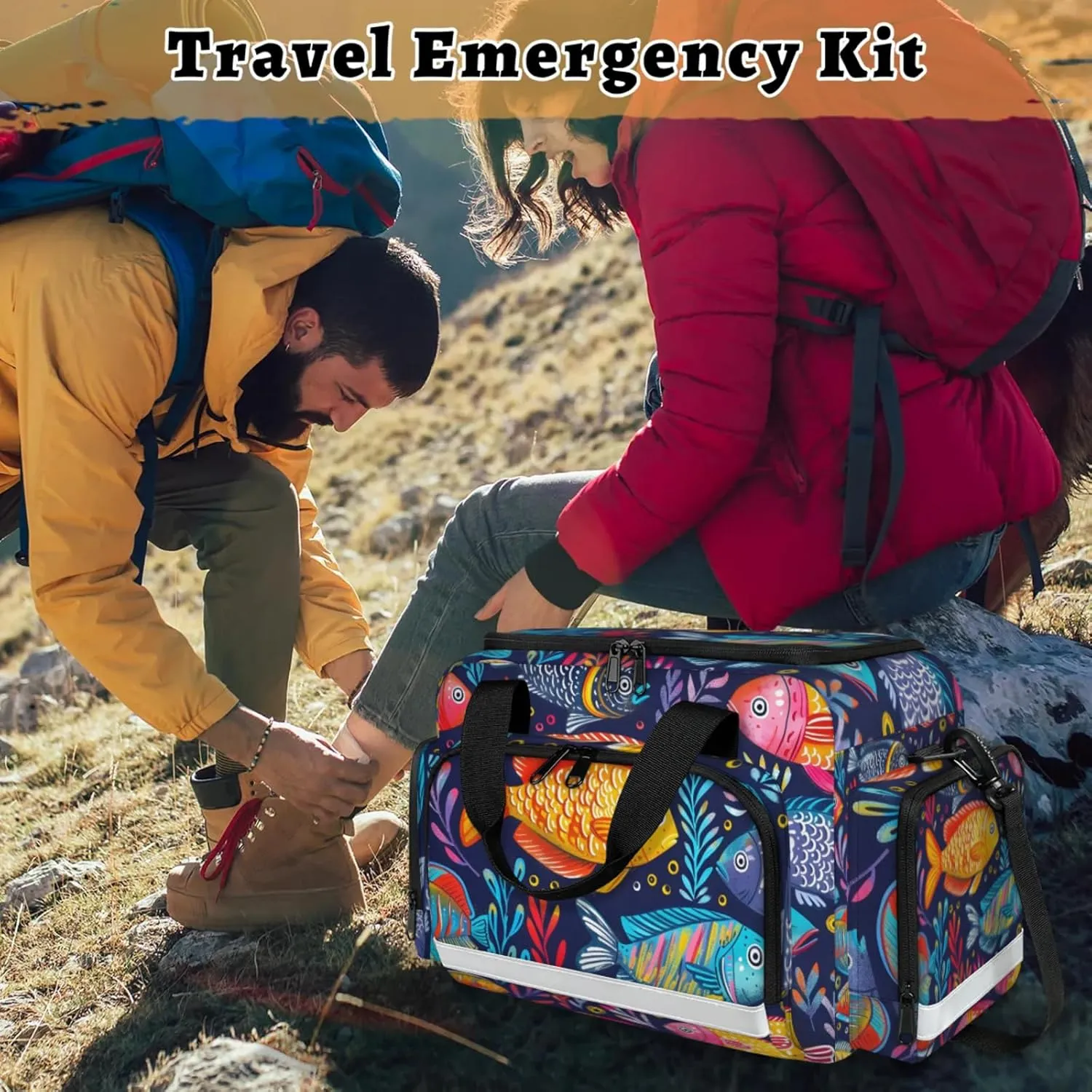 Anti-Scratch Duffle Bag for Travel 25x17.7x11.2 Inch - Waterproof Duffel Bag for Camping Fitness, Durable EMS Gear for First Responders Colorful Fishes