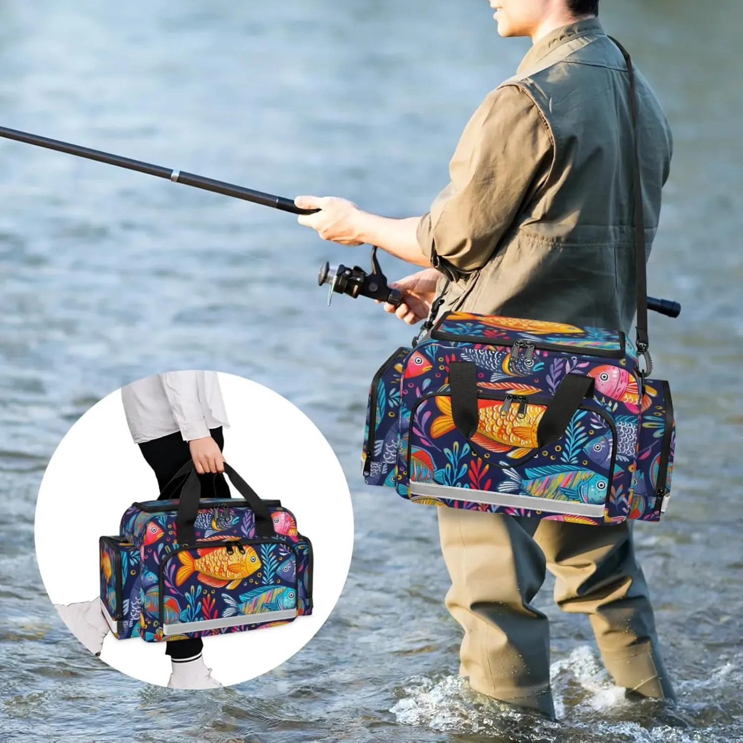 Anti-Scratch Duffle Bag for Travel 25x17.7x11.2 Inch - Waterproof Duffel Bag for Camping Fitness, Durable EMS Gear for First Responders Colorful Fishes
