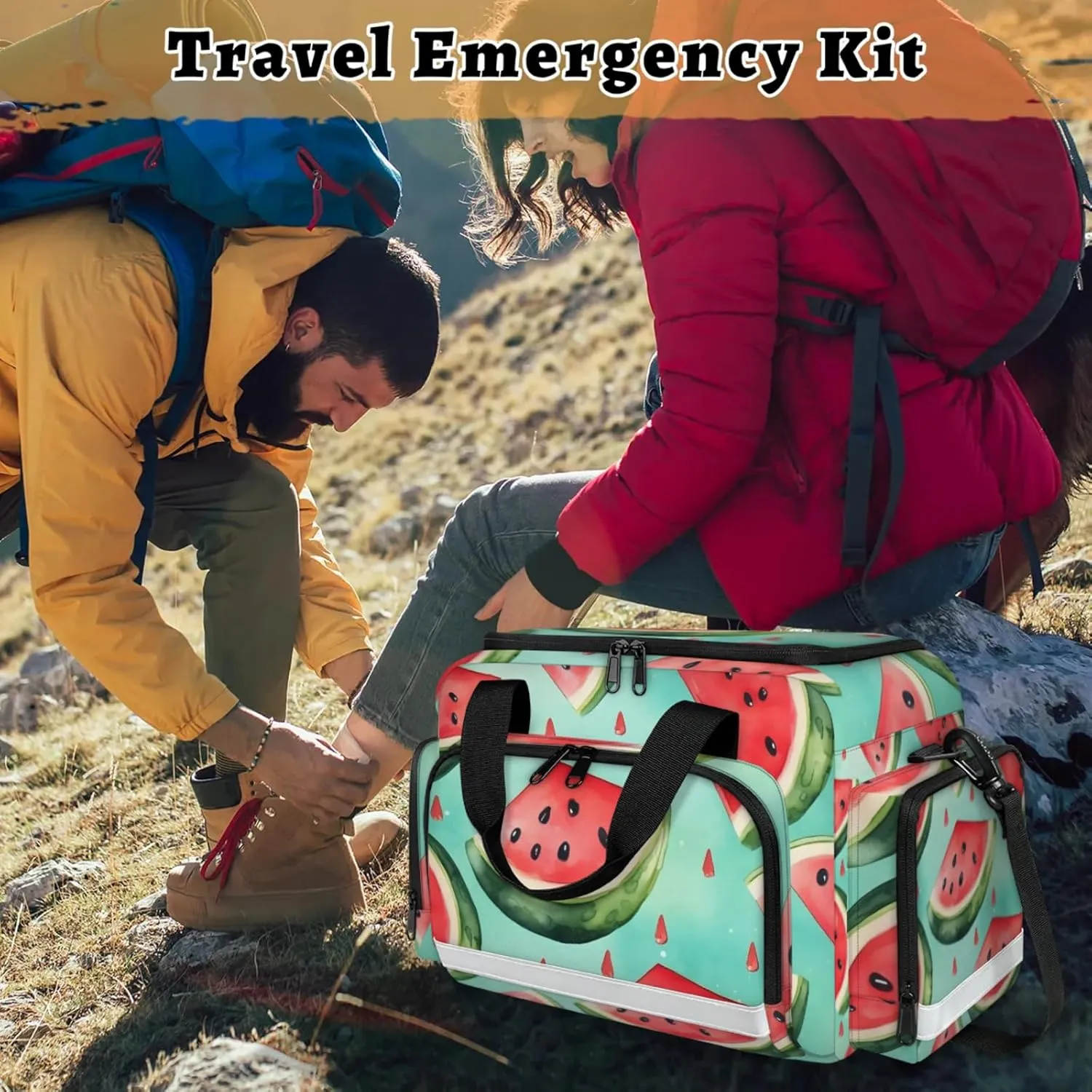 Anti-Scratch Duffle Bag for Travel 25x17.7x11.2 Inch - Waterproof Duffel Bag for Camping Fitness, Durable EMS Gear for First Responders Fruit Watermelon Slices