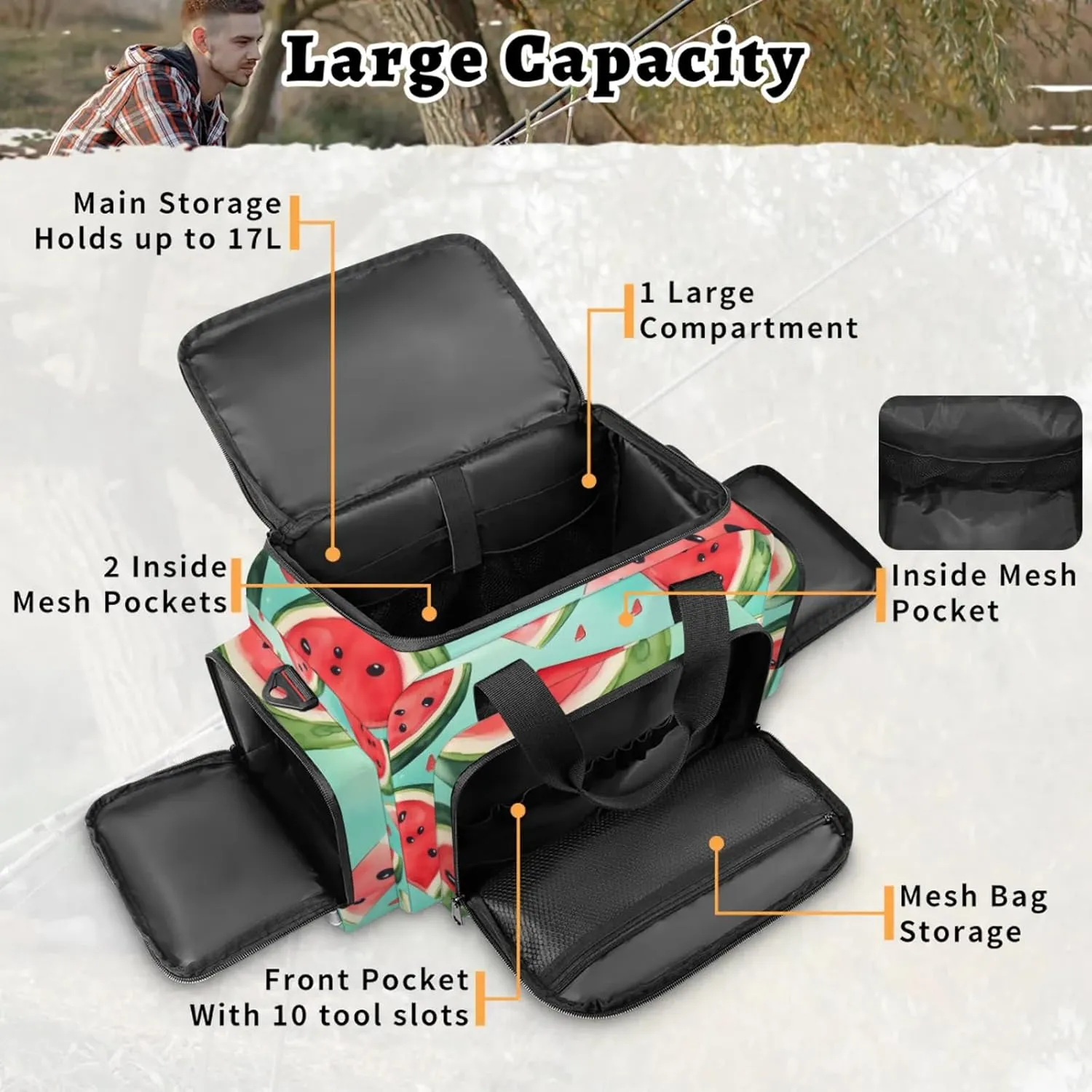 Anti-Scratch Duffle Bag for Travel 25x17.7x11.2 Inch - Waterproof Duffel Bag for Camping Fitness, Durable EMS Gear for First Responders Fruit Watermelon Slices