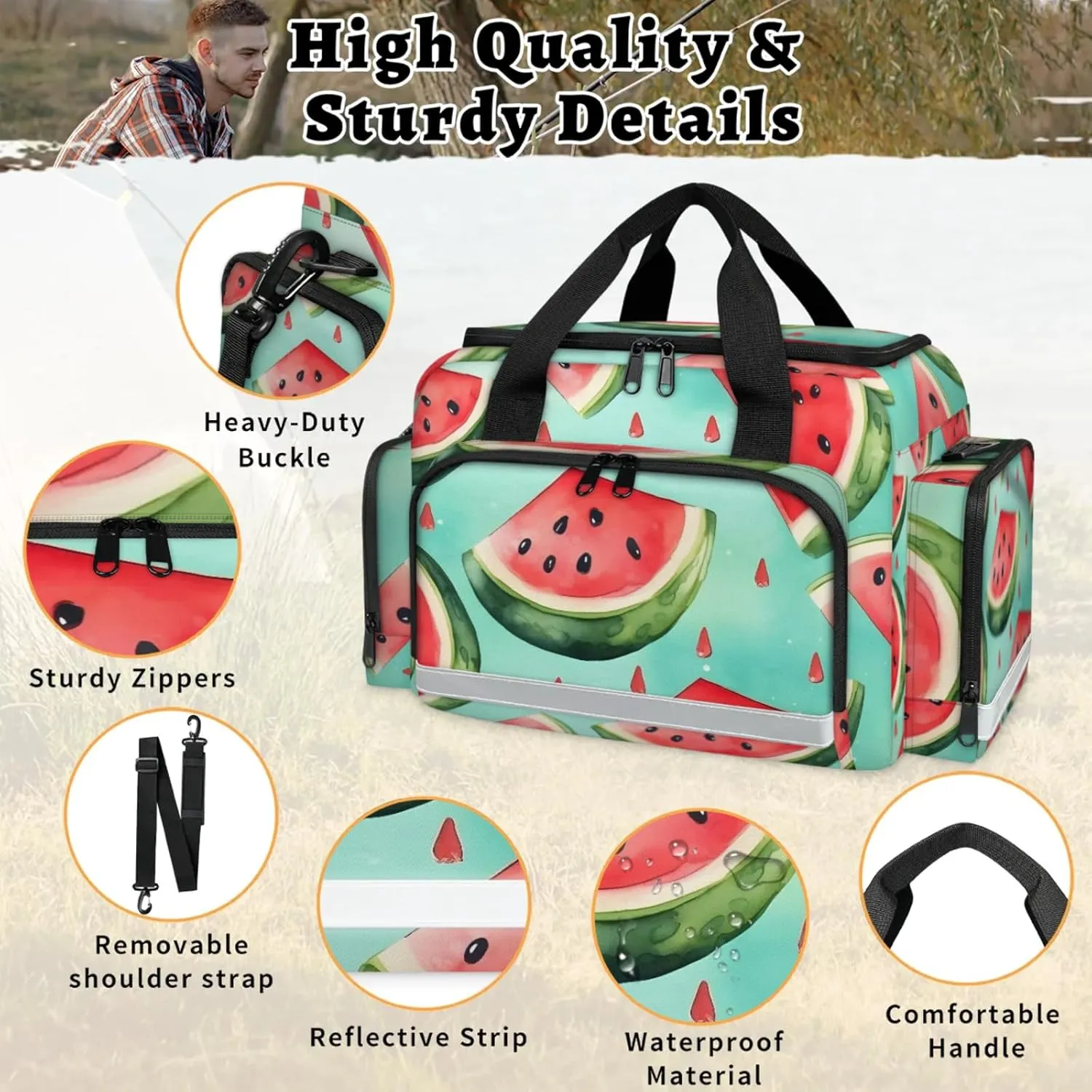 Anti-Scratch Duffle Bag for Travel 25x17.7x11.2 Inch - Waterproof Duffel Bag for Camping Fitness, Durable EMS Gear for First Responders Fruit Watermelon Slices