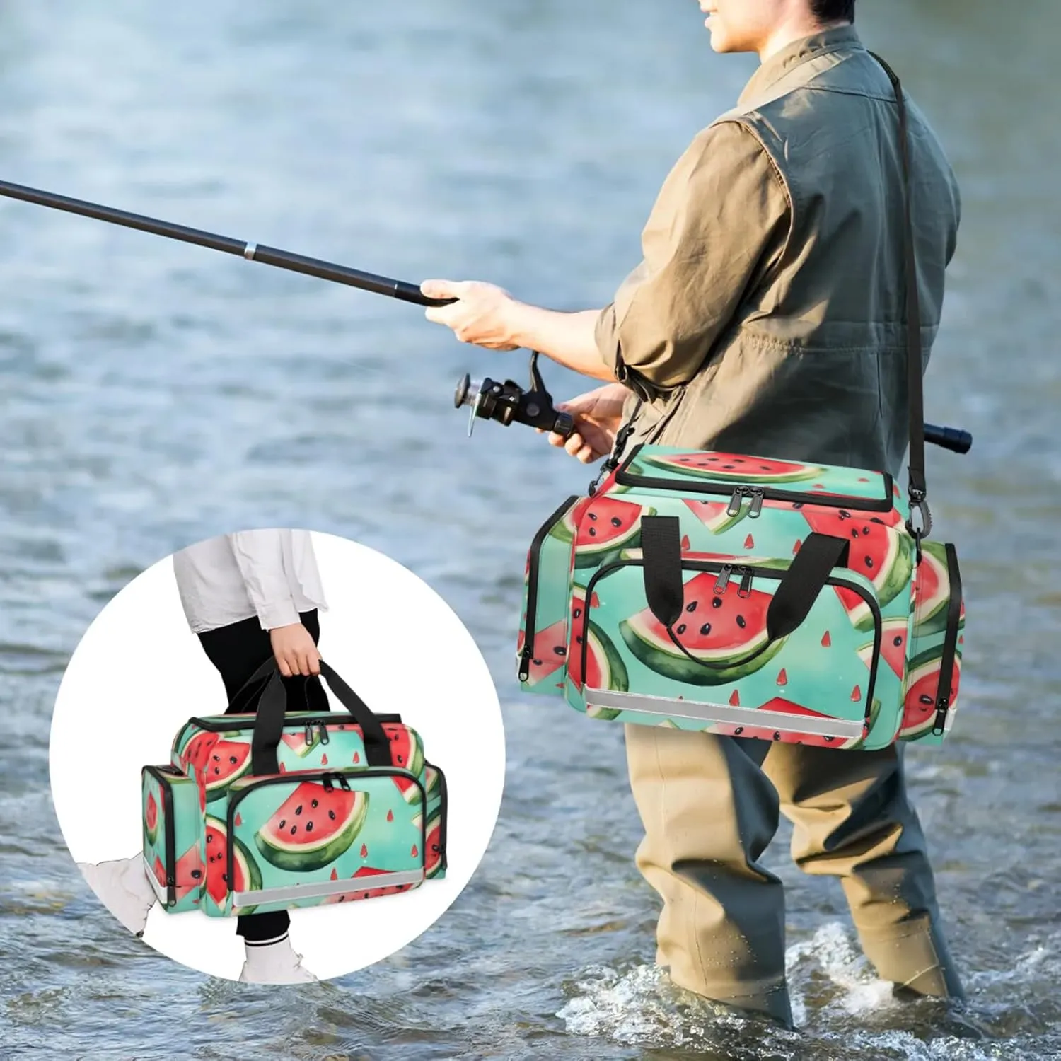 Anti-Scratch Duffle Bag for Travel 25x17.7x11.2 Inch - Waterproof Duffel Bag for Camping Fitness, Durable EMS Gear for First Responders Fruit Watermelon Slices