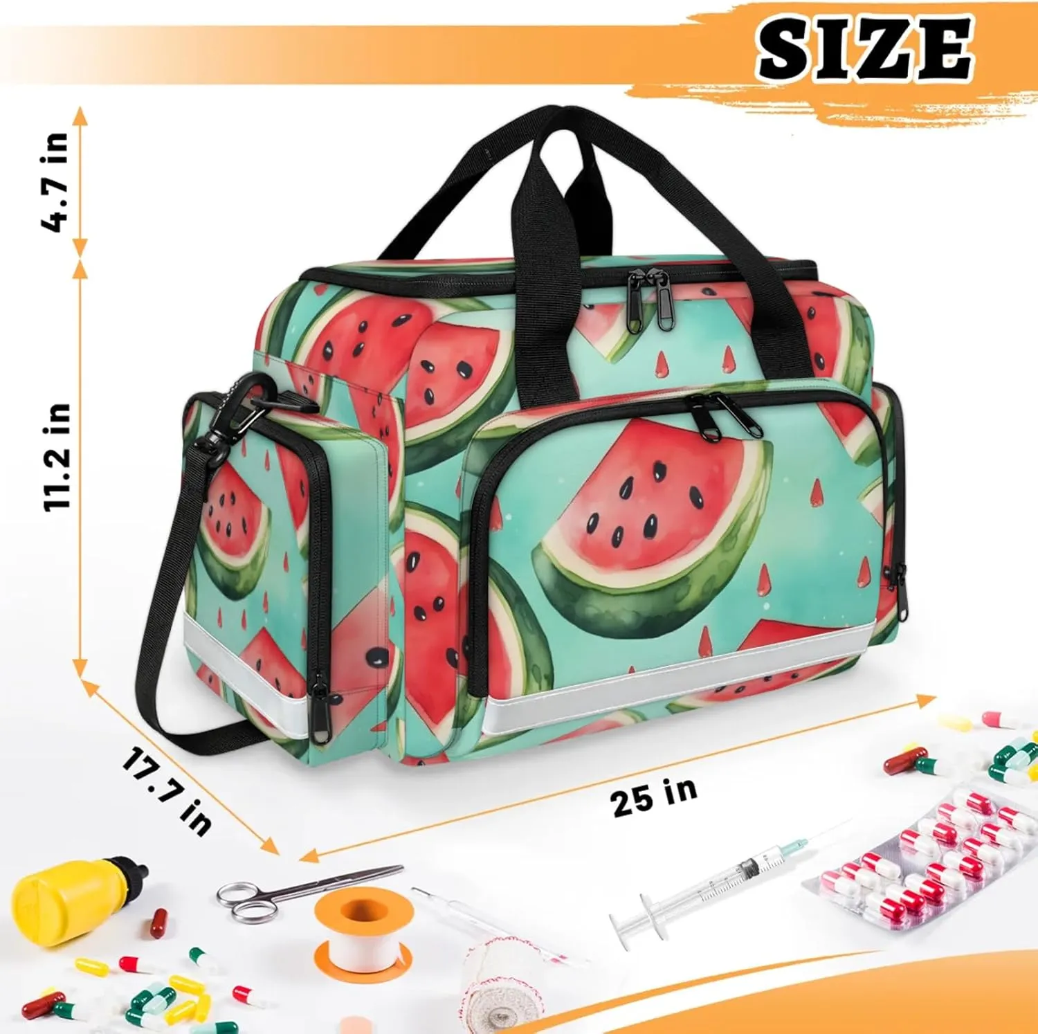 Anti-Scratch Duffle Bag for Travel 25x17.7x11.2 Inch - Waterproof Duffel Bag for Camping Fitness, Durable EMS Gear for First Responders Fruit Watermelon Slices