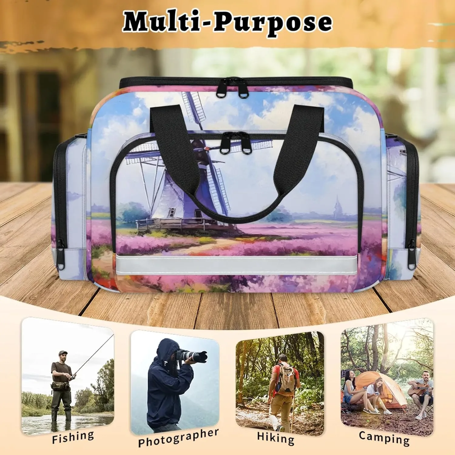 Anti-Scratch Duffle Bag for Travel 25x17.7x11.2 Inch - Waterproof Duffel Bag for Camping Fitness, Durable EMS Gear for First Responders Lavender Oil Painting