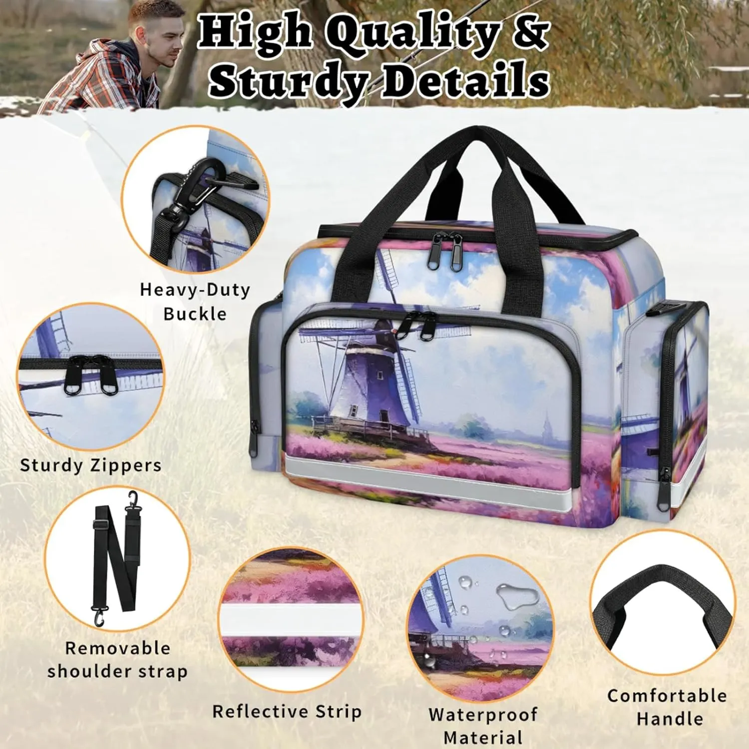 Anti-Scratch Duffle Bag for Travel 25x17.7x11.2 Inch - Waterproof Duffel Bag for Camping Fitness, Durable EMS Gear for First Responders Lavender Oil Painting