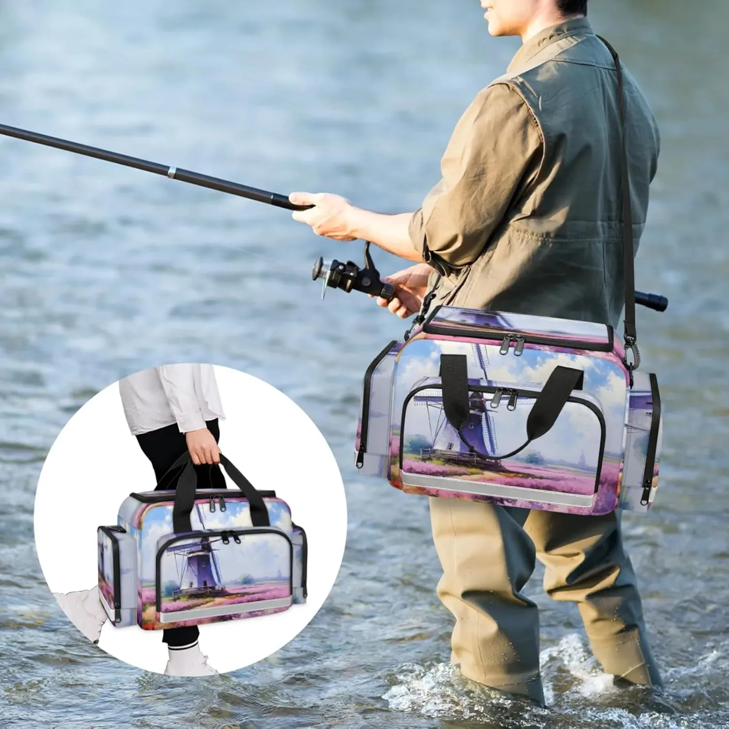 Anti-Scratch Duffle Bag for Travel 25x17.7x11.2 Inch - Waterproof Duffel Bag for Camping Fitness, Durable EMS Gear for First Responders Lavender Oil Painting