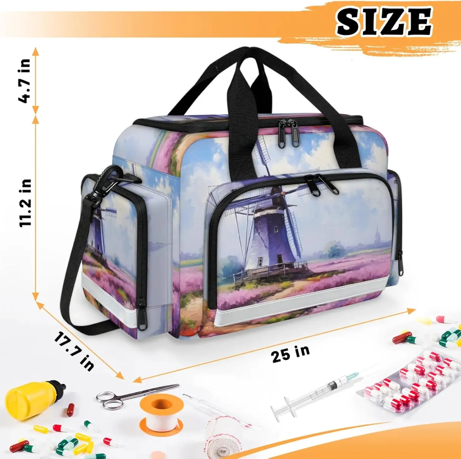 Anti-Scratch Duffle Bag for Travel 25x17.7x11.2 Inch - Waterproof Duffel Bag for Camping Fitness, Durable EMS Gear for First Responders Lavender Oil Painting