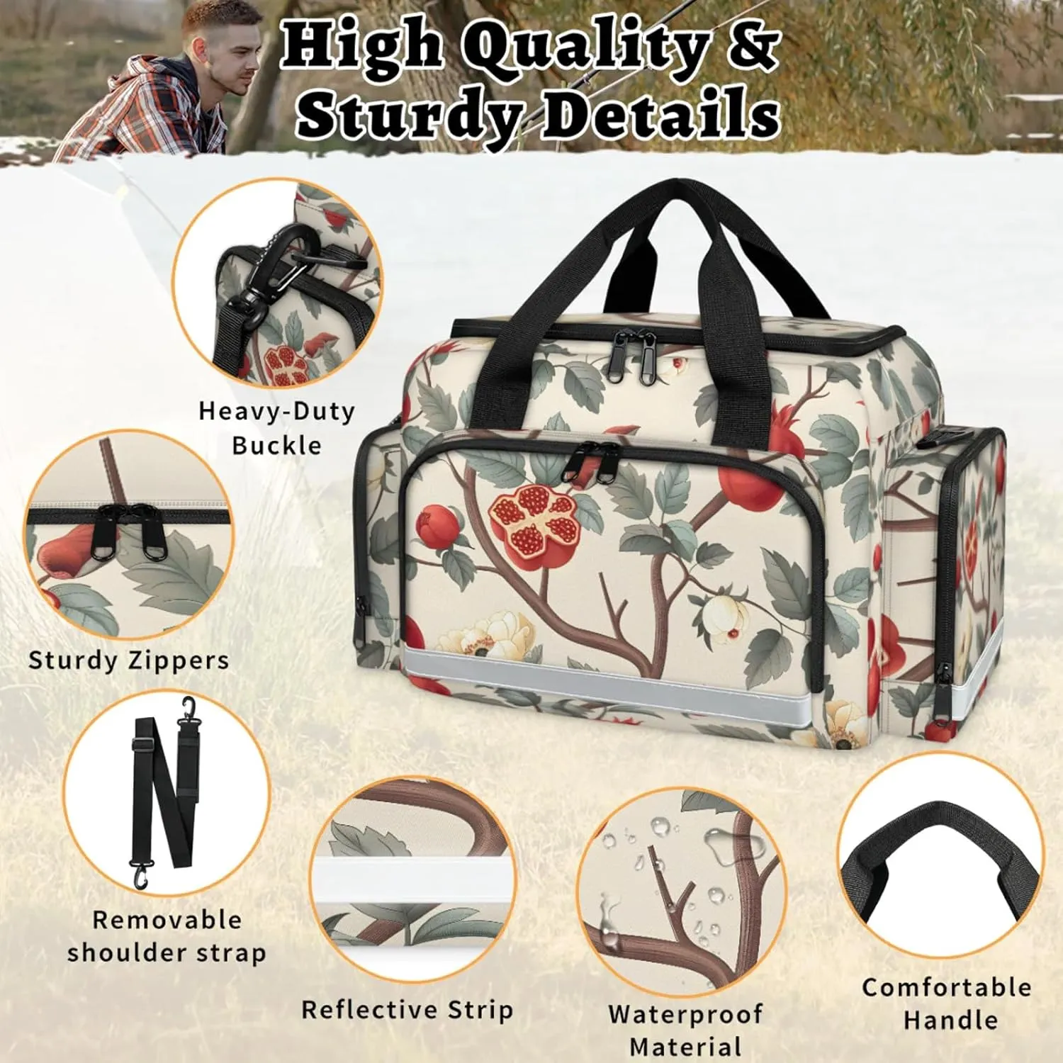 Anti-Scratch Duffle Bag for Travel 25x17.7x11.2 Inch - Waterproof Duffel Bag for Camping Fitness, Durable EMS Gear for First Responders Pomegranate Tree Flower