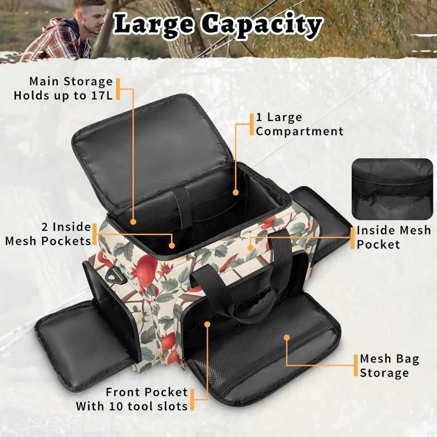 Anti-Scratch Duffle Bag for Travel 25x17.7x11.2 Inch - Waterproof Duffel Bag for Camping Fitness, Durable EMS Gear for First Responders Pomegranate Tree Flower
