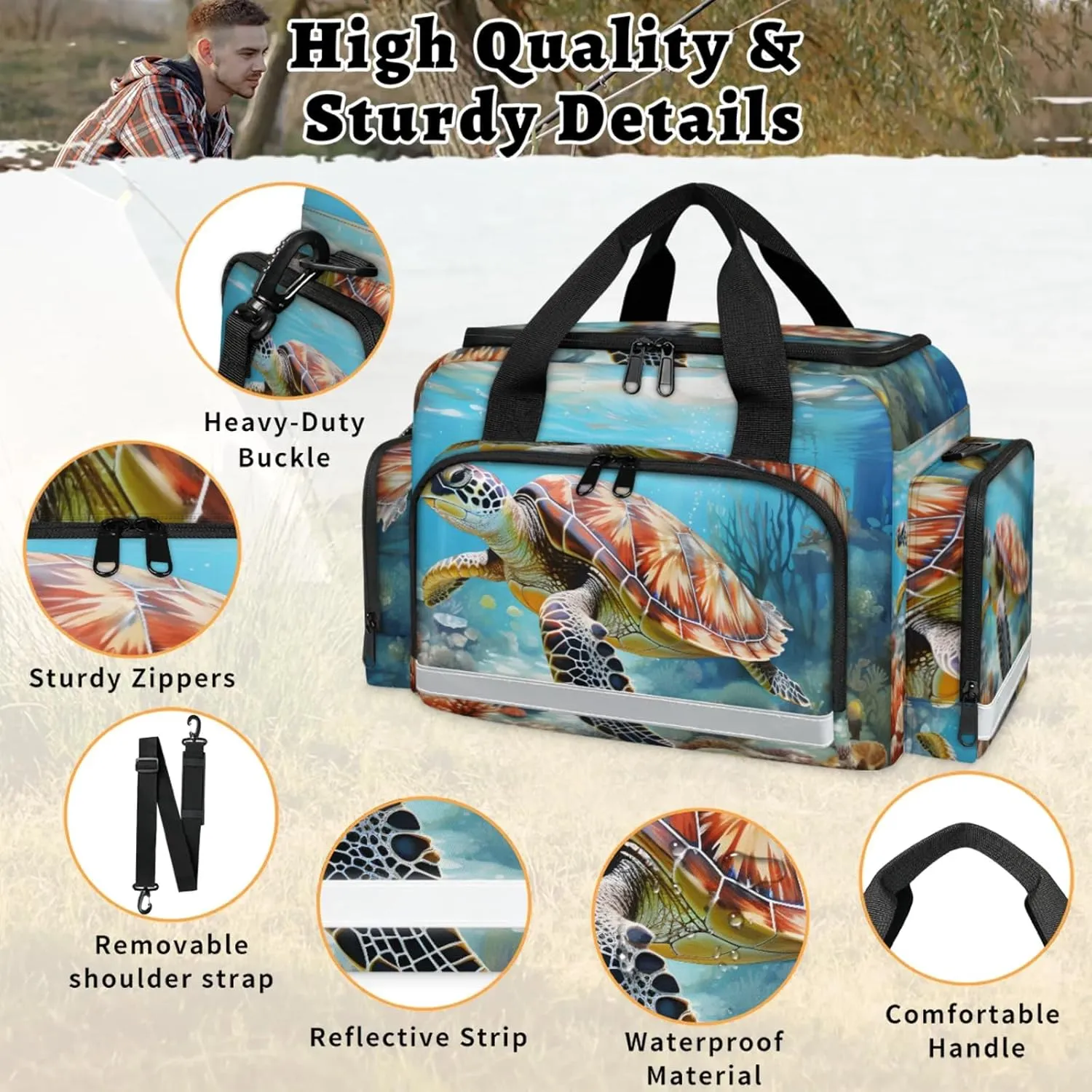 Anti-Scratch Duffle Bag for Travel 25x17.7x11.2 Inch - Waterproof Duffel Bag for Camping Fitness, Durable EMS Gear for First Responders Sea Turtle Ocean