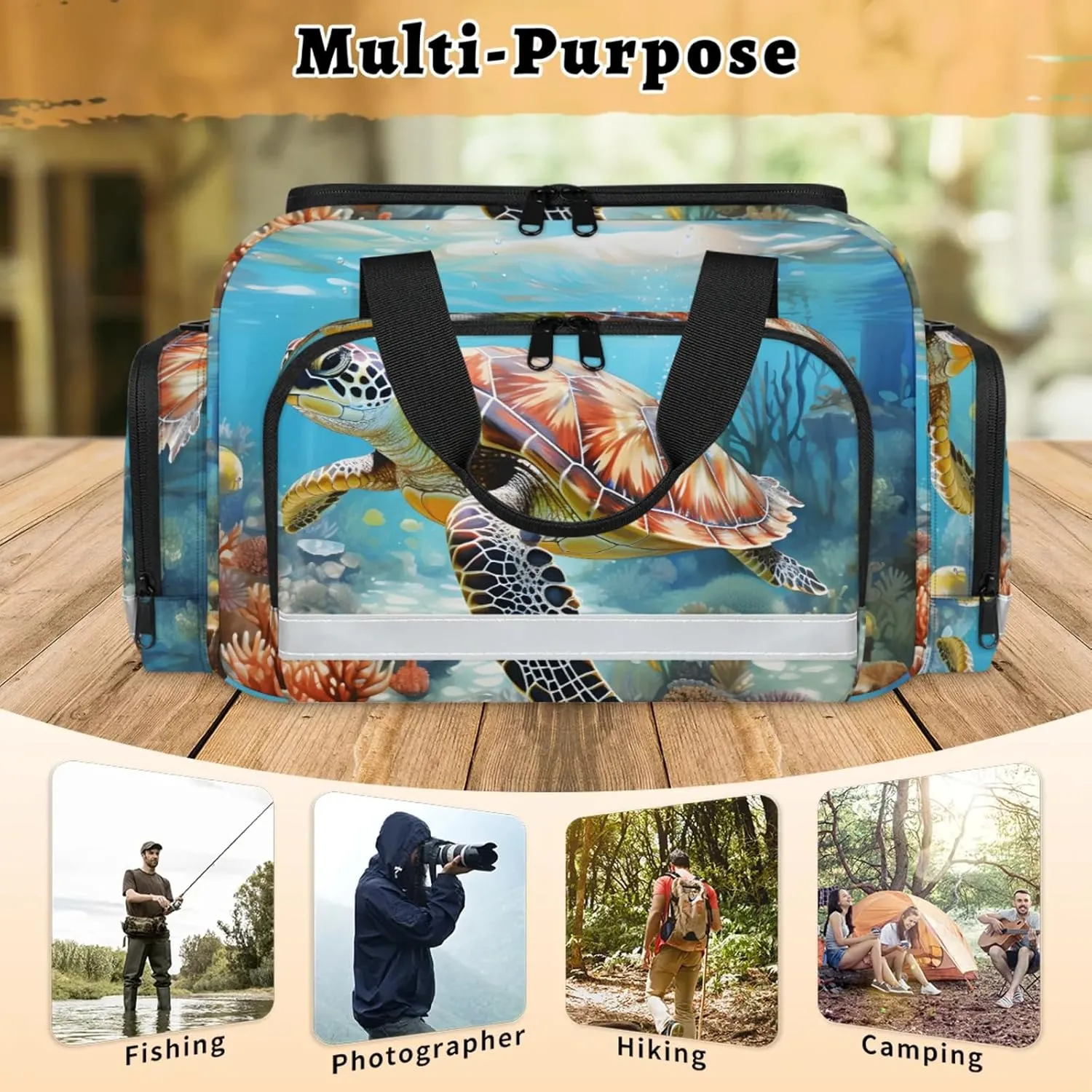 Anti-Scratch Duffle Bag for Travel 25x17.7x11.2 Inch - Waterproof Duffel Bag for Camping Fitness, Durable EMS Gear for First Responders Sea Turtle Ocean