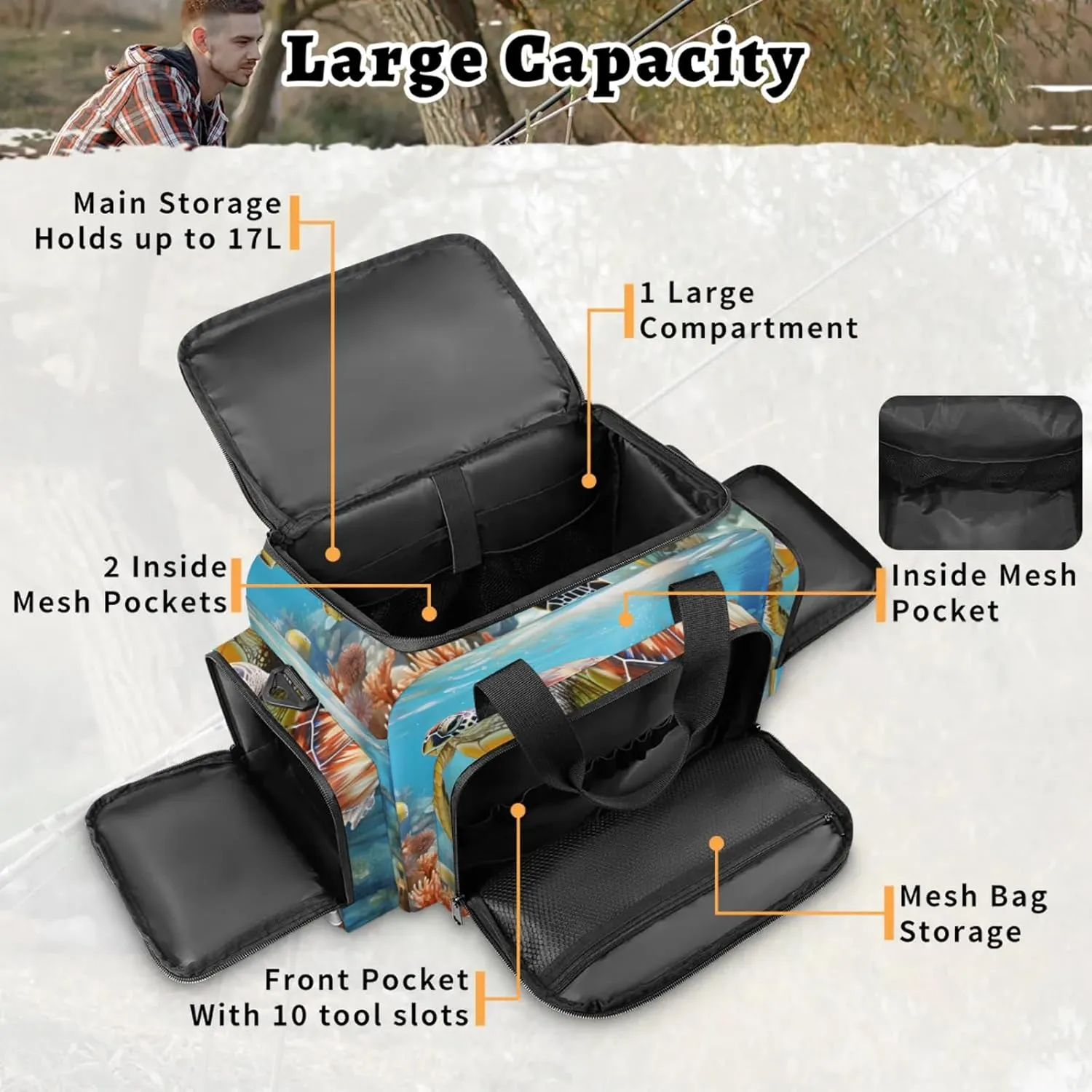 Anti-Scratch Duffle Bag for Travel 25x17.7x11.2 Inch - Waterproof Duffel Bag for Camping Fitness, Durable EMS Gear for First Responders Sea Turtle Ocean
