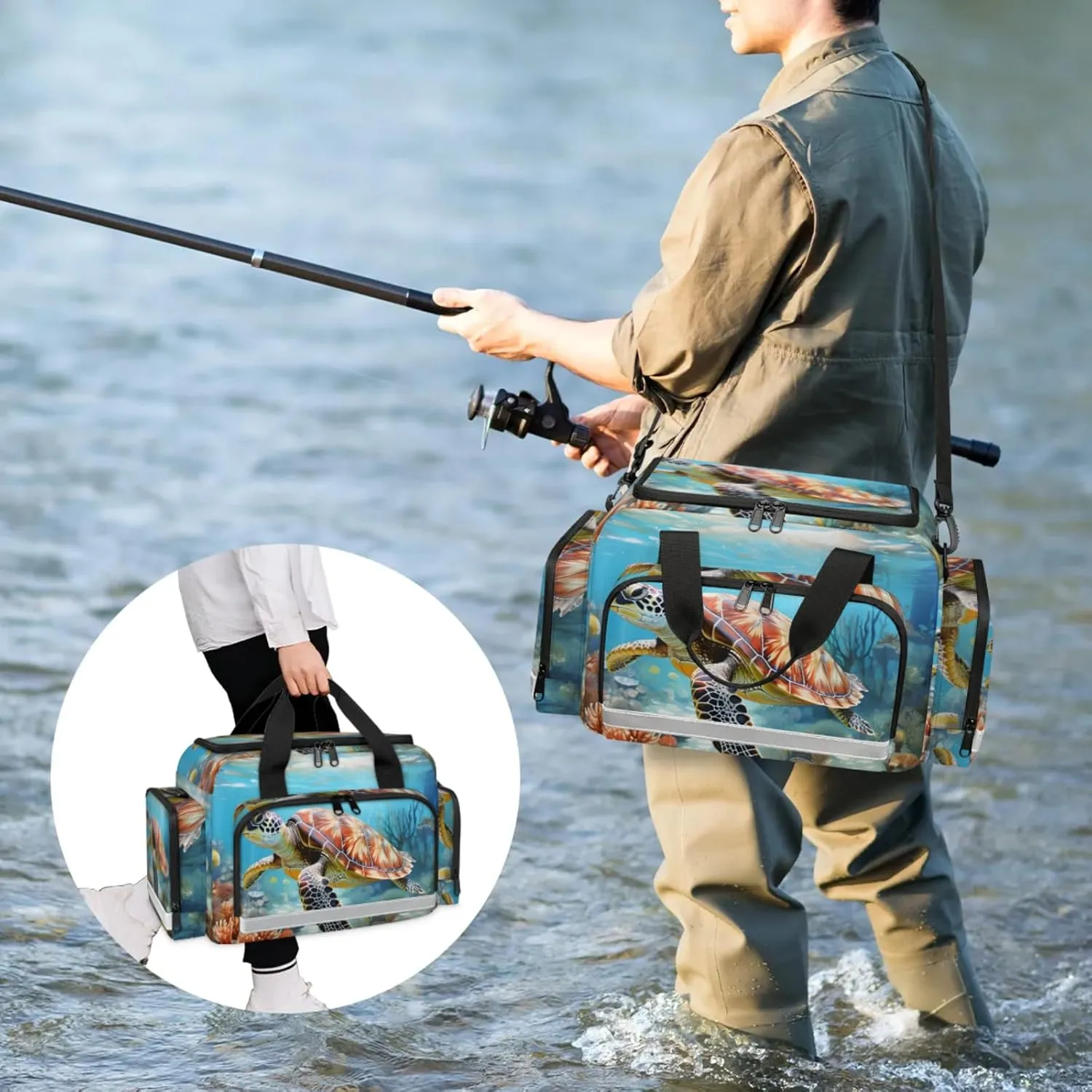 Anti-Scratch Duffle Bag for Travel 25x17.7x11.2 Inch - Waterproof Duffel Bag for Camping Fitness, Durable EMS Gear for First Responders Sea Turtle Ocean