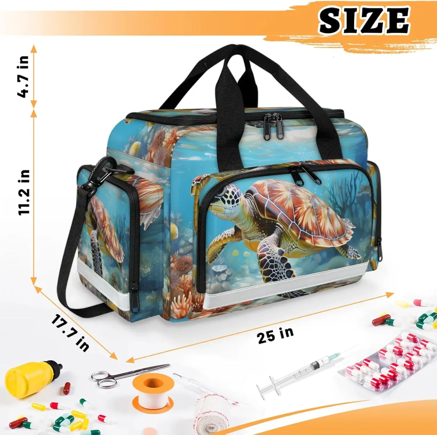 Anti-Scratch Duffle Bag for Travel 25x17.7x11.2 Inch - Waterproof Duffel Bag for Camping Fitness, Durable EMS Gear for First Responders Sea Turtle Ocean