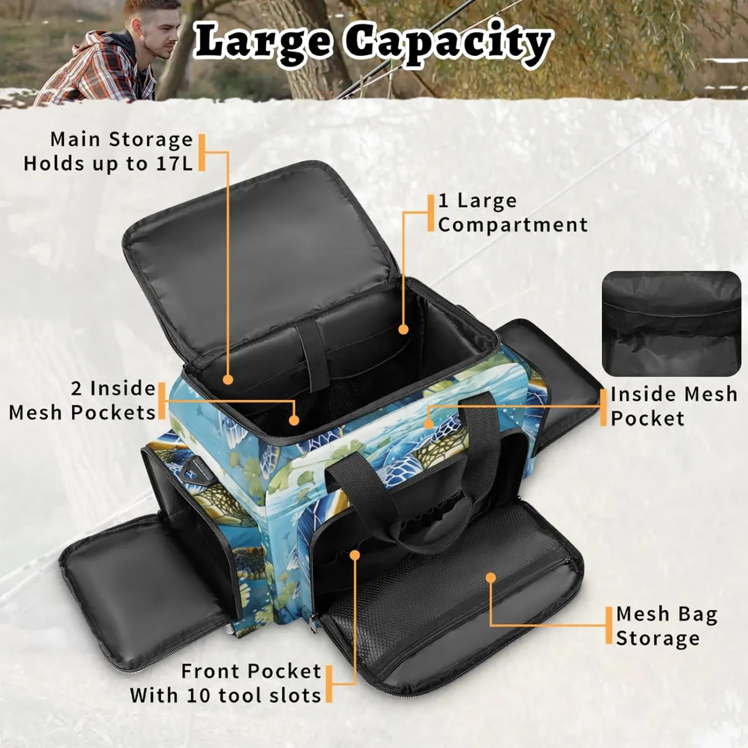 Anti-Scratch Duffle Bag for Travel 25x17.7x11.2 Inch - Waterproof Duffel Bag for Camping Fitness, Durable EMS Gear for First Responders Sea Turtle Seaweed