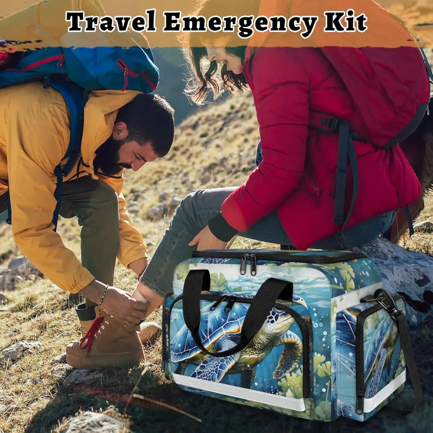 Anti-Scratch Duffle Bag for Travel 25x17.7x11.2 Inch - Waterproof Duffel Bag for Camping Fitness, Durable EMS Gear for First Responders Sea Turtle Seaweed