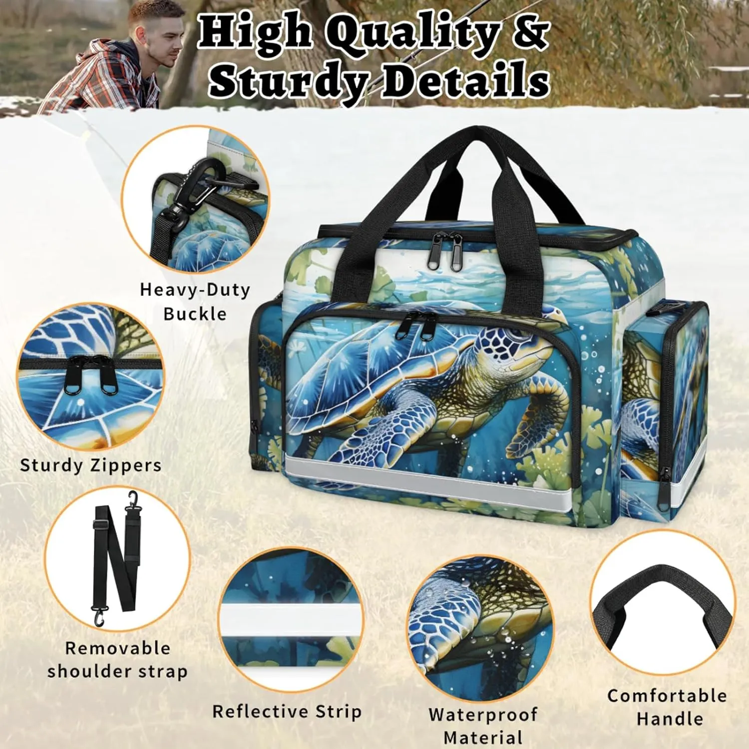 Anti-Scratch Duffle Bag for Travel 25x17.7x11.2 Inch - Waterproof Duffel Bag for Camping Fitness, Durable EMS Gear for First Responders Sea Turtle Seaweed