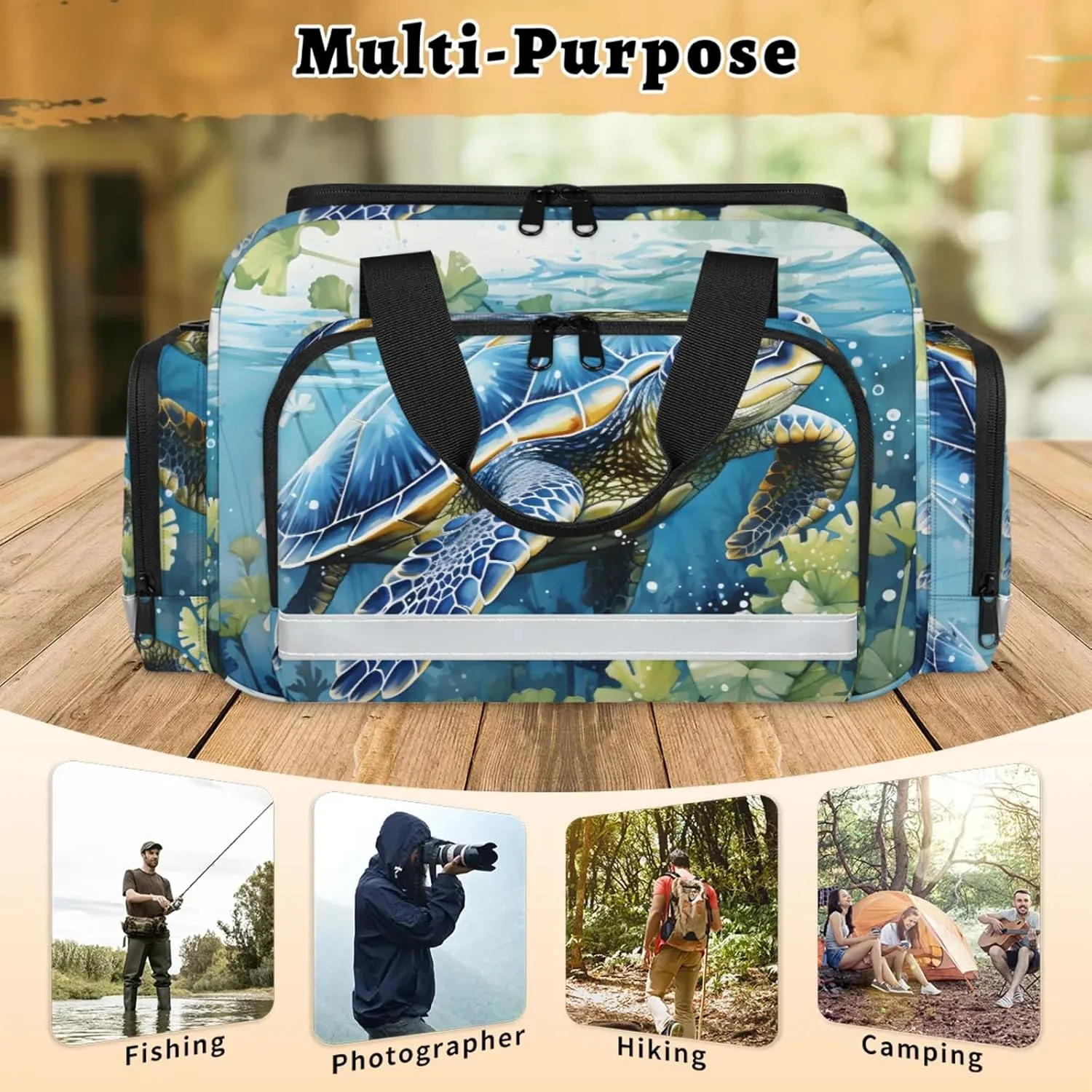 Anti-Scratch Duffle Bag for Travel 25x17.7x11.2 Inch - Waterproof Duffel Bag for Camping Fitness, Durable EMS Gear for First Responders Sea Turtle Seaweed
