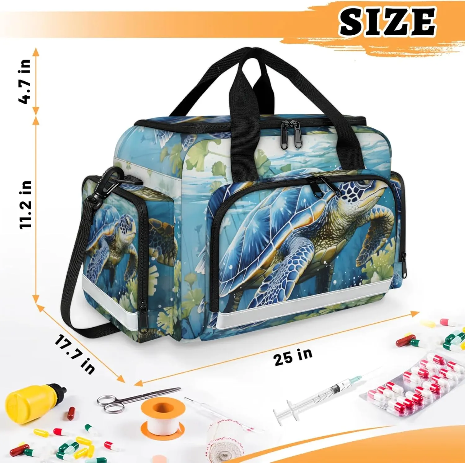 Anti-Scratch Duffle Bag for Travel 25x17.7x11.2 Inch - Waterproof Duffel Bag for Camping Fitness, Durable EMS Gear for First Responders Sea Turtle Seaweed