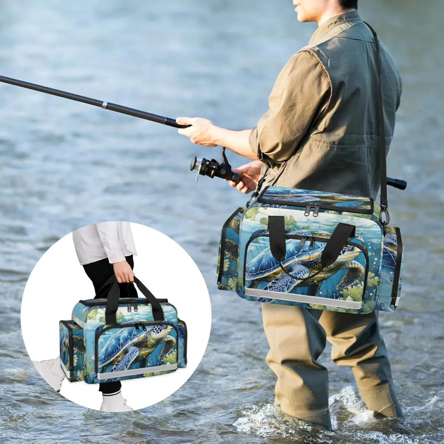Anti-Scratch Duffle Bag for Travel 25x17.7x11.2 Inch - Waterproof Duffel Bag for Camping Fitness, Durable EMS Gear for First Responders Sea Turtle Seaweed