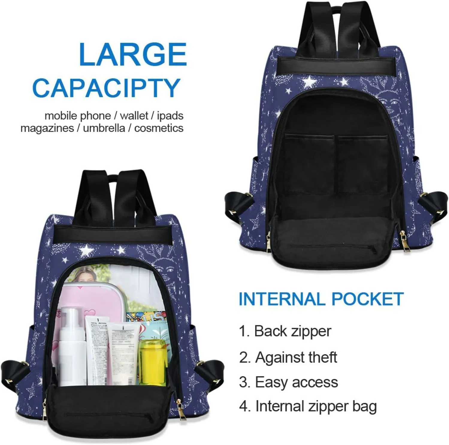 Anti-theft Backpack Purse BackPacks Handbags for Women Travel Rucksack Lightweight Shoulder Bags Starry Sky Pattern 11