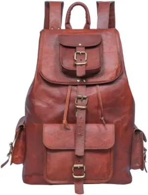 ANUENT 20" Vintage Leather Backpack for Men and Women - Dark Brown Laptop and Travel Bag - Large Rucksack and Knapsack - Perfect for Business, Work, Leather Bookbag, (Brown)