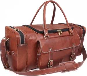 ANUENT 21 inch Leather Duffel Bag for Men Travel Vintage Carry on Duffle Bags for Airplanes Luggage Weekender Overnight Bag