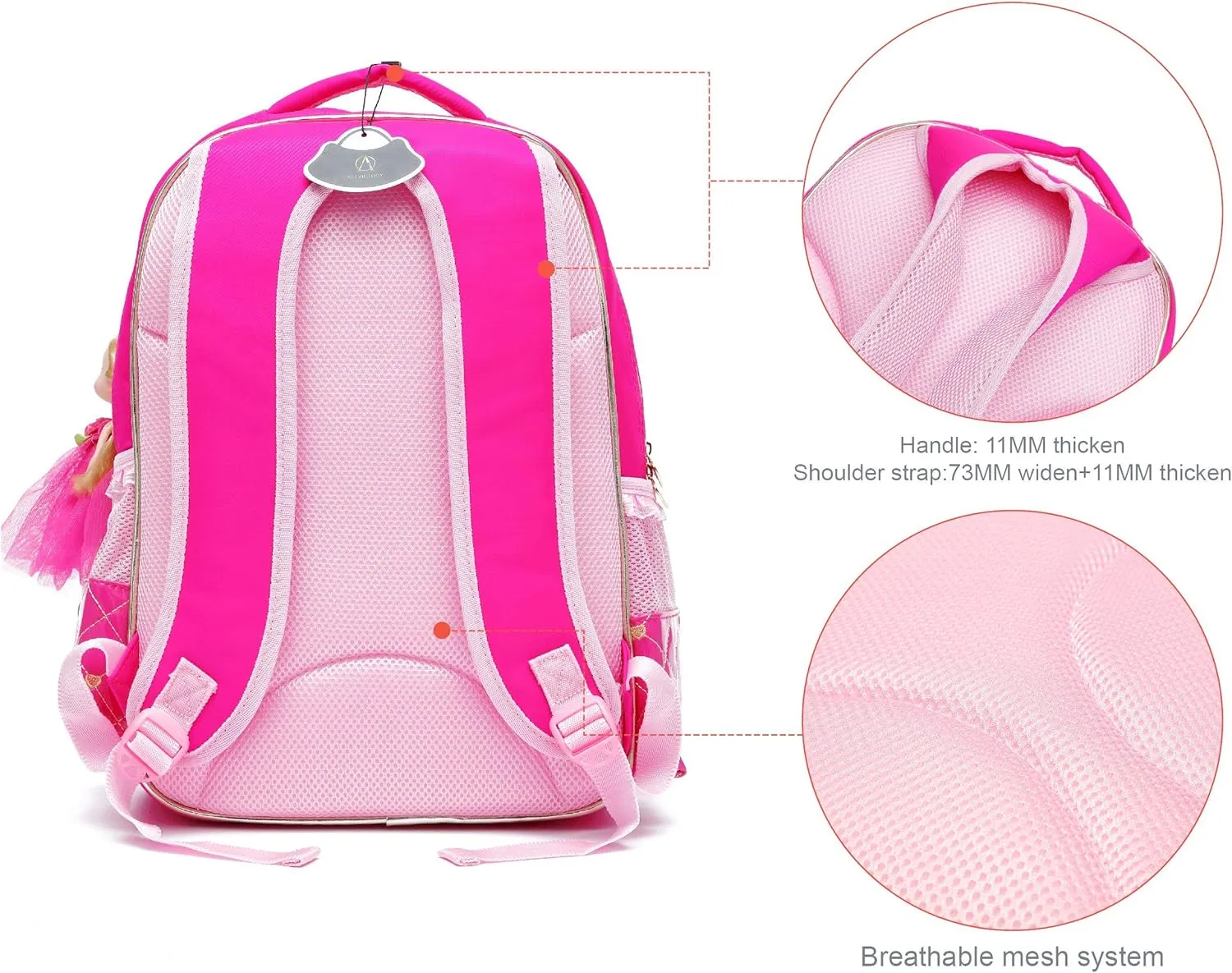 AO ALI VICTORY Backpack for Girls, Waterproof Kids Backpacks School Bag Toddler Bookbags Cute Travel Daypack (Large, A-Rose Red)