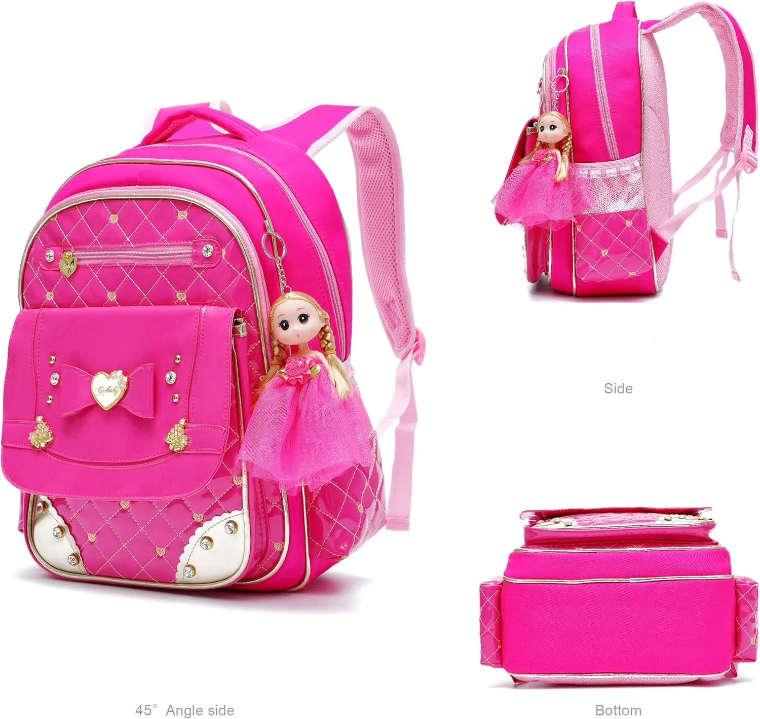 AO ALI VICTORY Backpack for Girls, Waterproof Kids Backpacks School Bag Toddler Bookbags Cute Travel Daypack (Large, A-Rose Red)