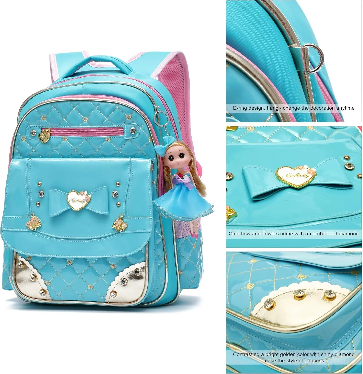 AO ALI VICTORY Backpack for Girls, Waterproof Kids Backpacks School Bag Toddler Bookbags Cute Travel Daypack (Small, A-Blue)