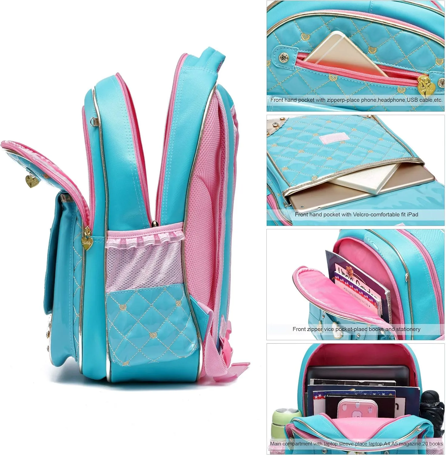 AO ALI VICTORY Backpack for Girls, Waterproof Kids Backpacks School Bag Toddler Bookbags Cute Travel Daypack (Small, A-Blue)