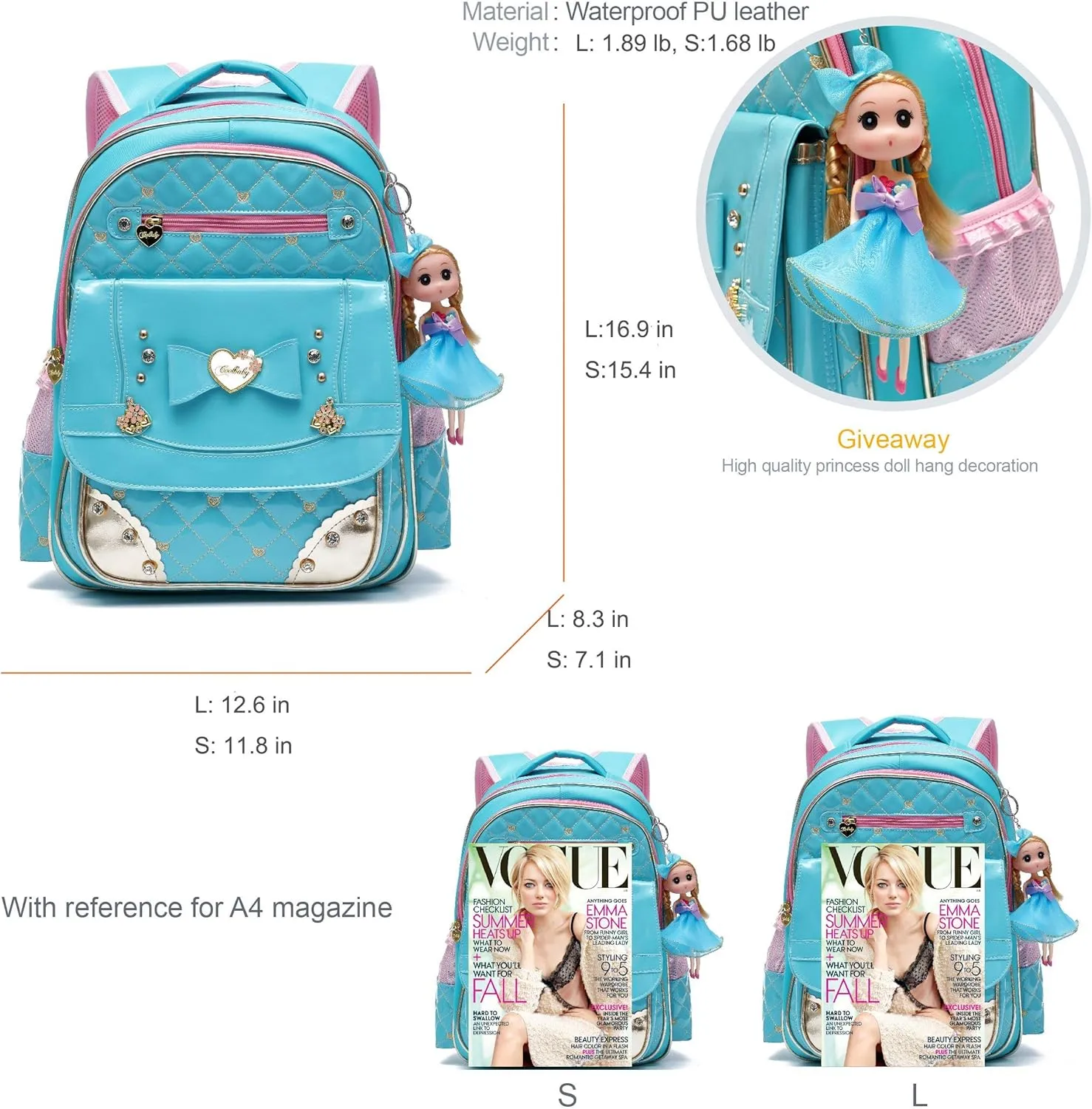 AO ALI VICTORY Backpack for Girls, Waterproof Kids Backpacks School Bag Toddler Bookbags Cute Travel Daypack (Small, A-Blue)