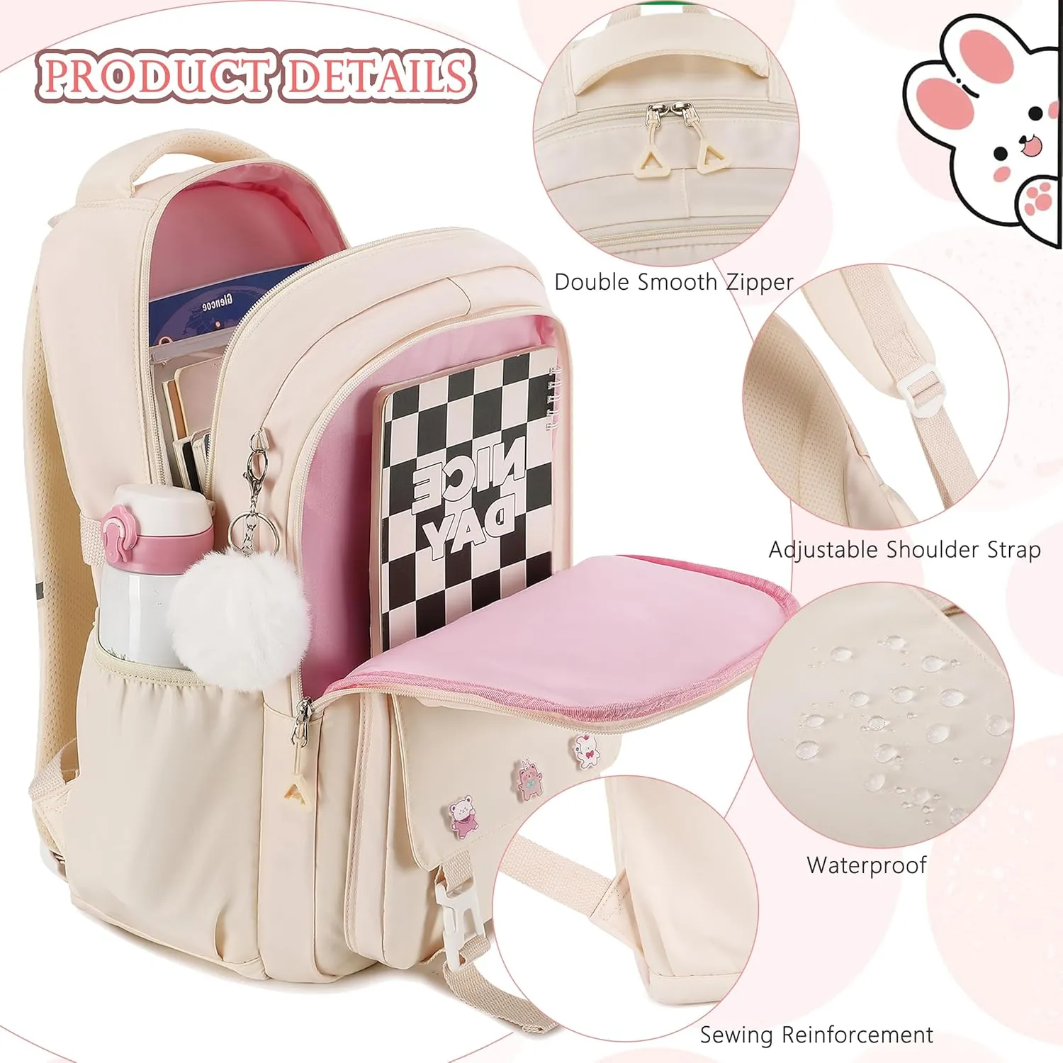 AO ALI VICTORY Backpack for Women Girls Set with Pencil Case 15.6 Inch Laptop School Bag Kids Elementary College Backpacks