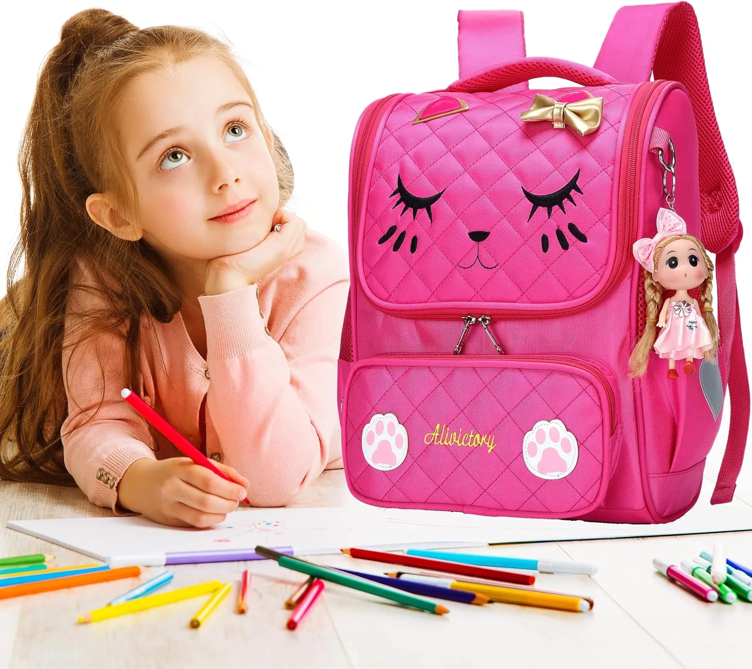 AO ALI VICTORY Girls Backpacks, Waterproof Cute Backpack for Kids Toddler Girl Preschool Bookbags Elementary School Bags