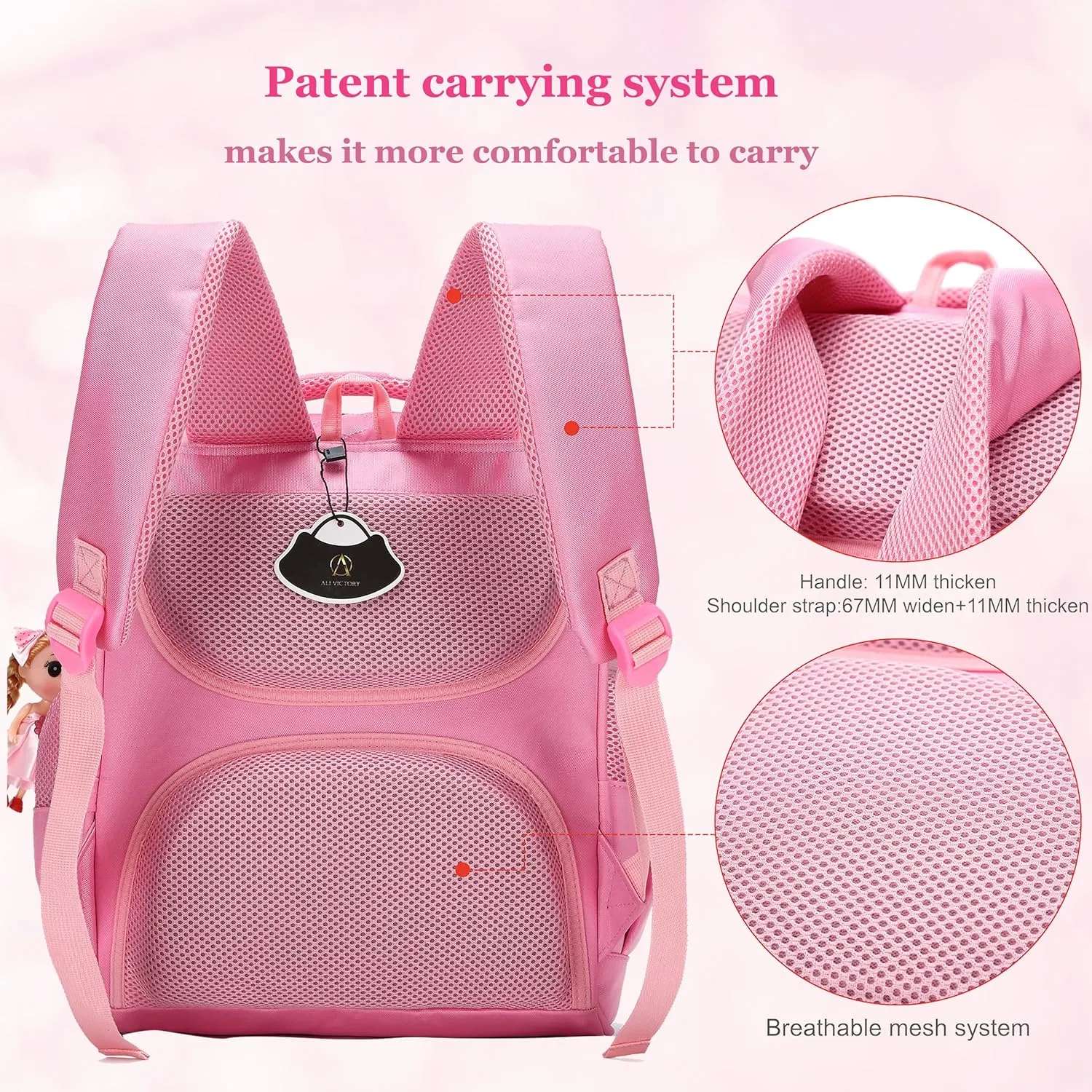 AO ALI VICTORY Girls Backpacks, Waterproof Cute Backpack for Kids Toddler Girl Preschool Bookbags Elementary School Bags