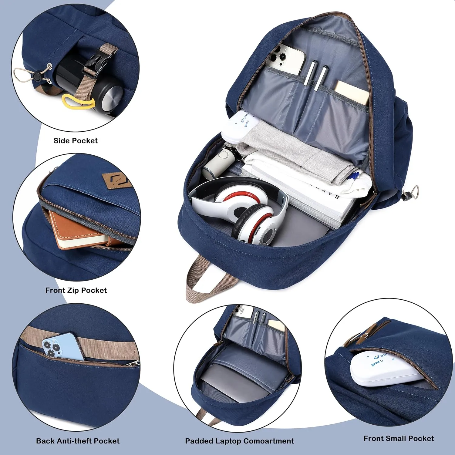AO ALI VICTORY laptop backpack 15.6 inch anti theft travel backpacks for men and women large college bookbag work business daypack middle high school bag for girls boys teens students blue