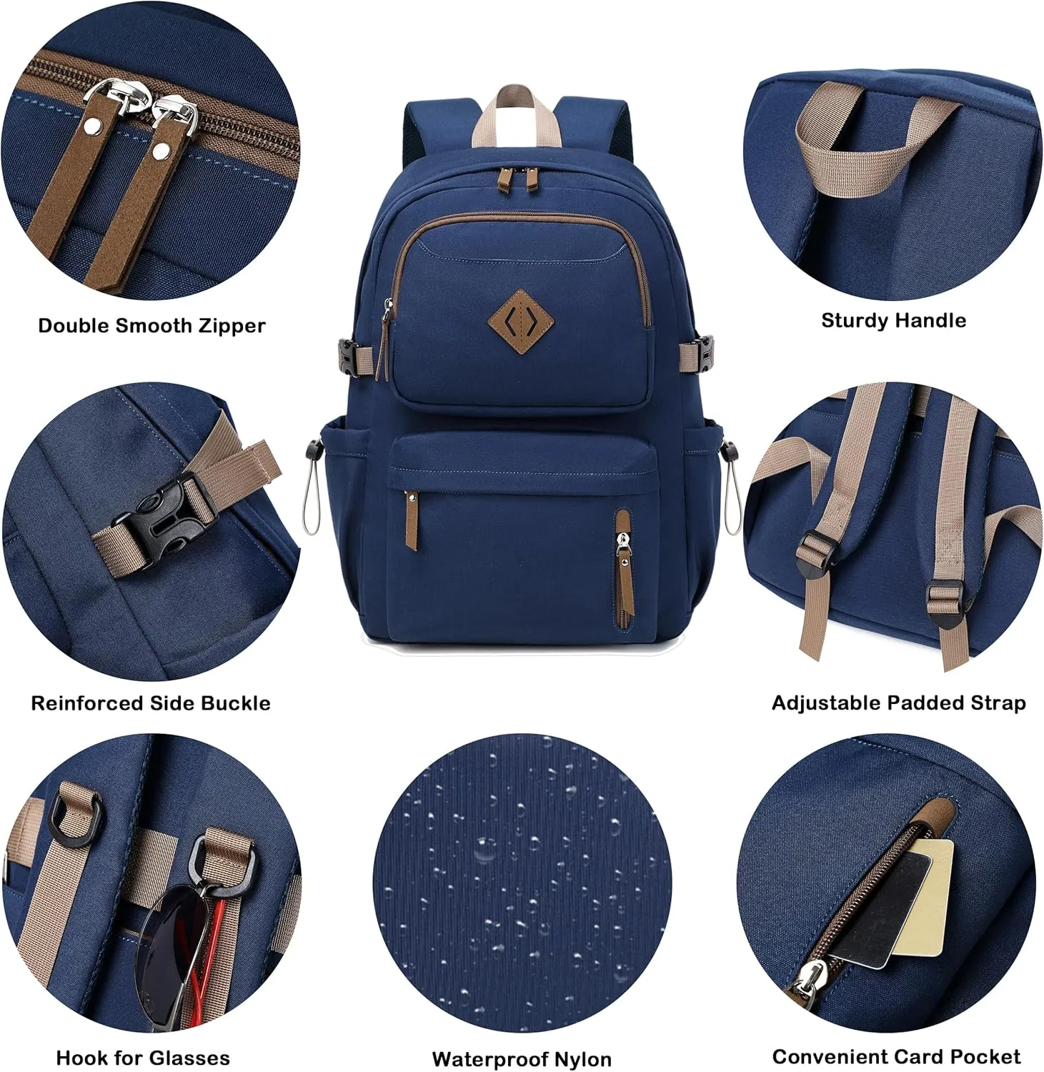 AO ALI VICTORY laptop backpack 15.6 inch anti theft travel backpacks for men and women large college bookbag work business daypack middle high school bag for girls boys teens students blue