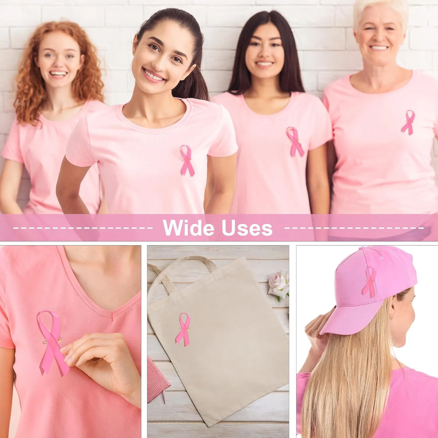 Aodaer Pink Ribbon Pins - 600 Piece Bulk Breast Cancer Awareness Lapel Pins - Hope Ribbon Brooches for Women, Girls, Survivors & Charity Events