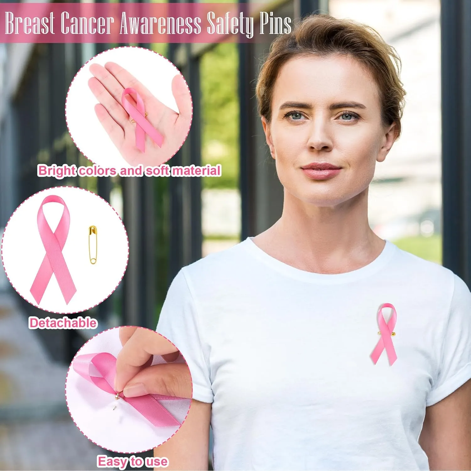 Aodaer Pink Ribbon Pins - 600 Piece Bulk Breast Cancer Awareness Lapel Pins - Hope Ribbon Brooches for Women, Girls, Survivors & Charity Events