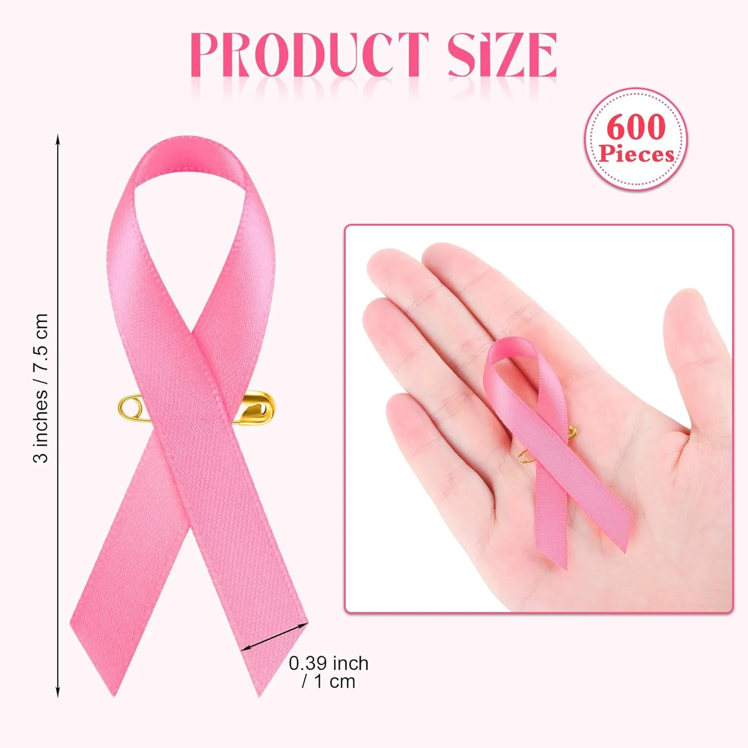 Aodaer Pink Ribbon Pins - 600 Piece Bulk Breast Cancer Awareness Lapel Pins - Hope Ribbon Brooches for Women, Girls, Survivors & Charity Events