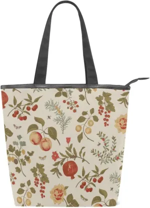 Apple Pomegranate Tree Flowers The Tote Bag for Women Big Capacity Women's Shoulder Handbags Canvas Shopping Dating Bag