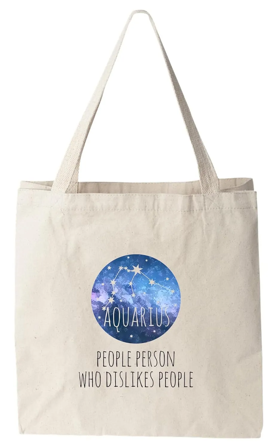 Aquarius - People Person Who Dislikes People, 100% Cotton Canvas, Natural Tote Bag, Full-Color Tote, Funny Design