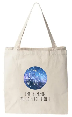 Aquarius - People Person Who Dislikes People, 100% Cotton Canvas, Natural Tote Bag, Full-Color Tote, Funny Design