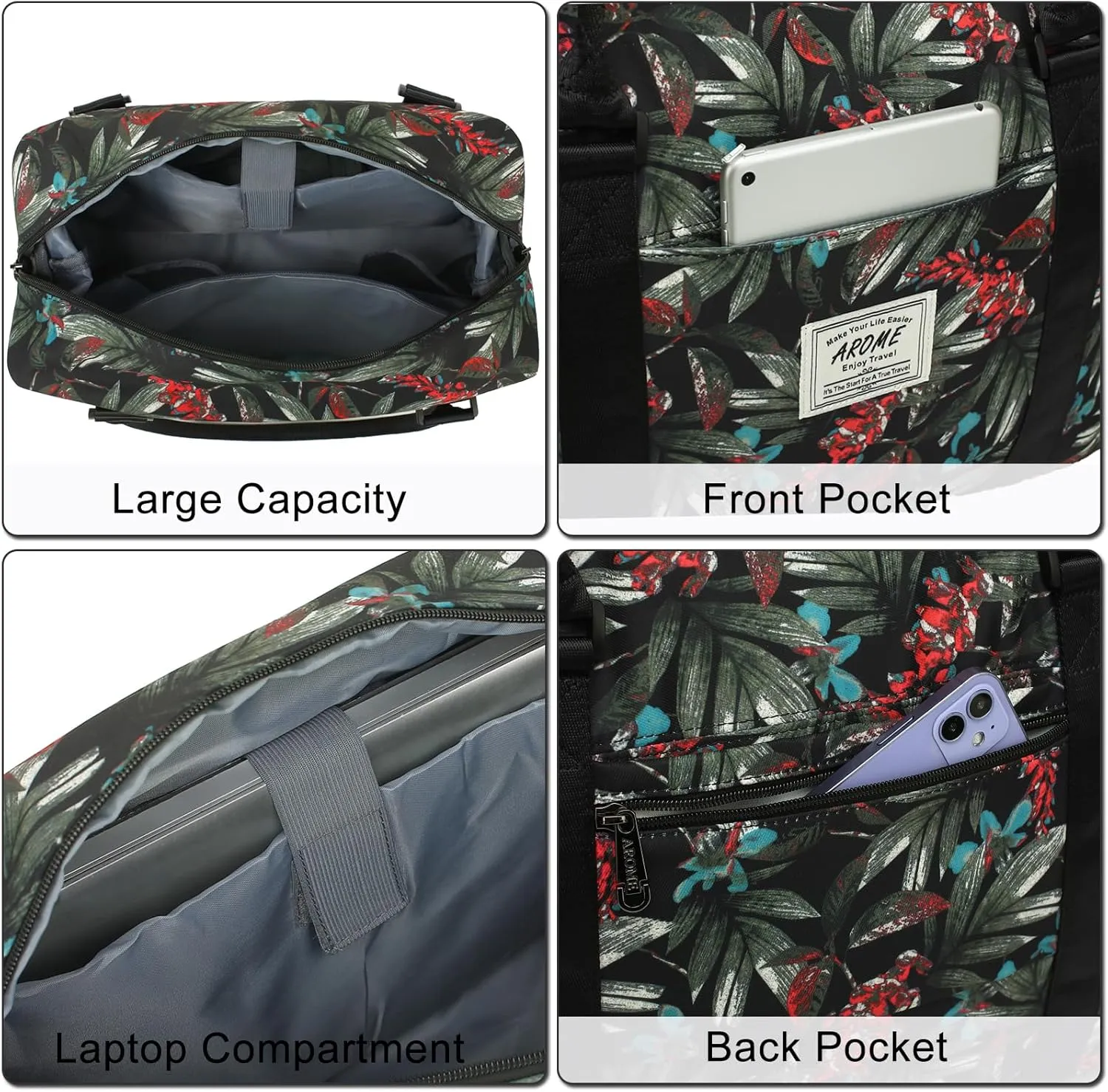 AROME Weekender Bags for Women, Travel Duffel Bag Overnight Weekend Bag Sports Gym Tote Bag with Wet Pocket & Flight Approved