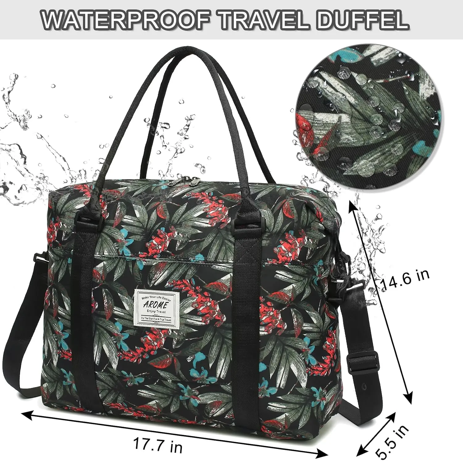 AROME Weekender Bags for Women, Travel Duffel Bag Overnight Weekend Bag Sports Gym Tote Bag with Wet Pocket & Flight Approved