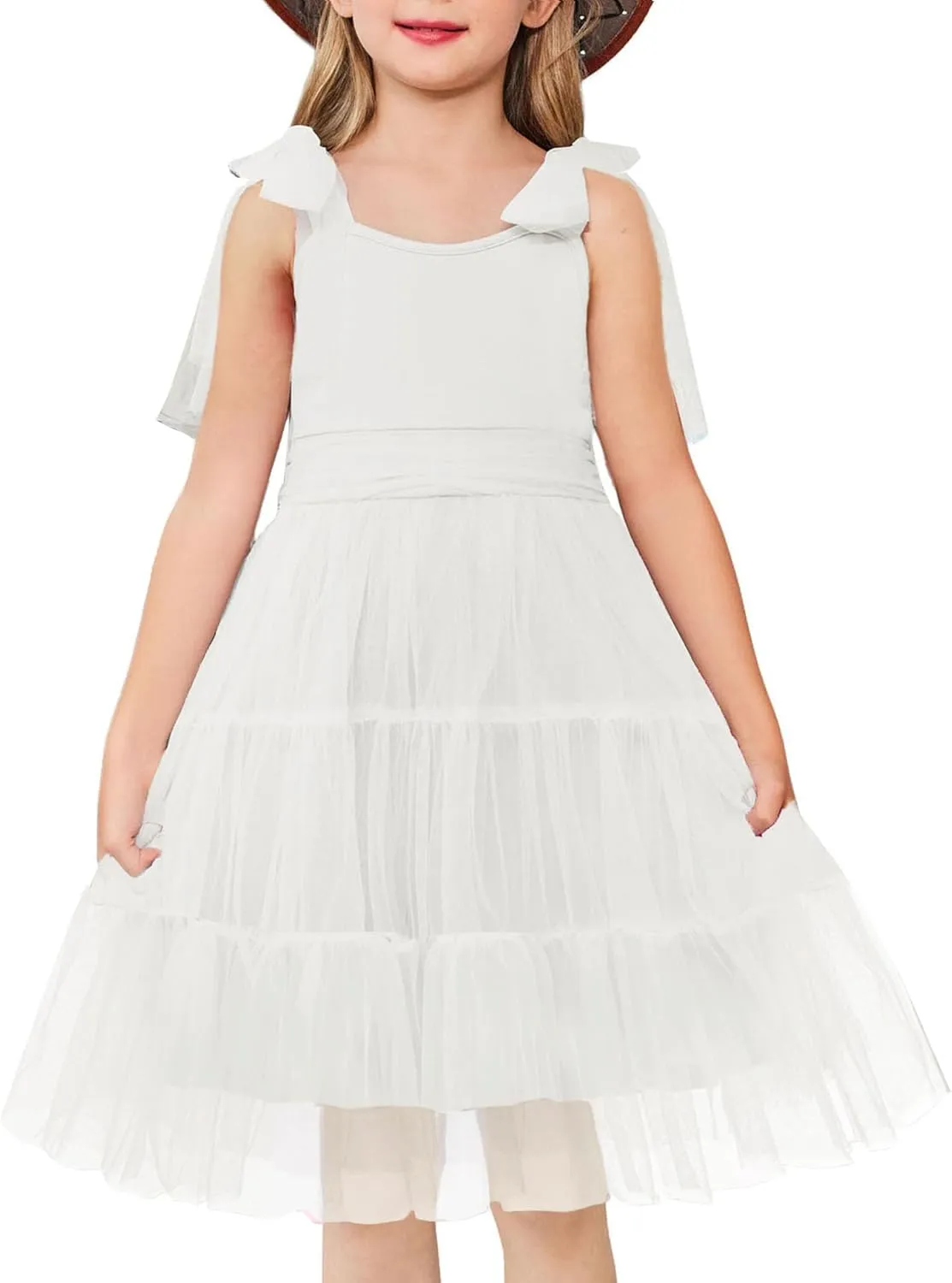 Arshiner Girls Dresses Summer Sleeveless Bow-Tie Straps Formal Fancy Party Birthday Tulle Dress