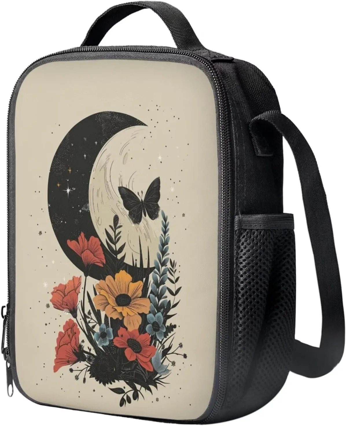 Art Flower Girls Backpacks Butterfly School Bags for Girls with Lunch Bag Moon Backpacks for Kids for School Backpacks for High School Students Lunch Box Insulated Pencil Box