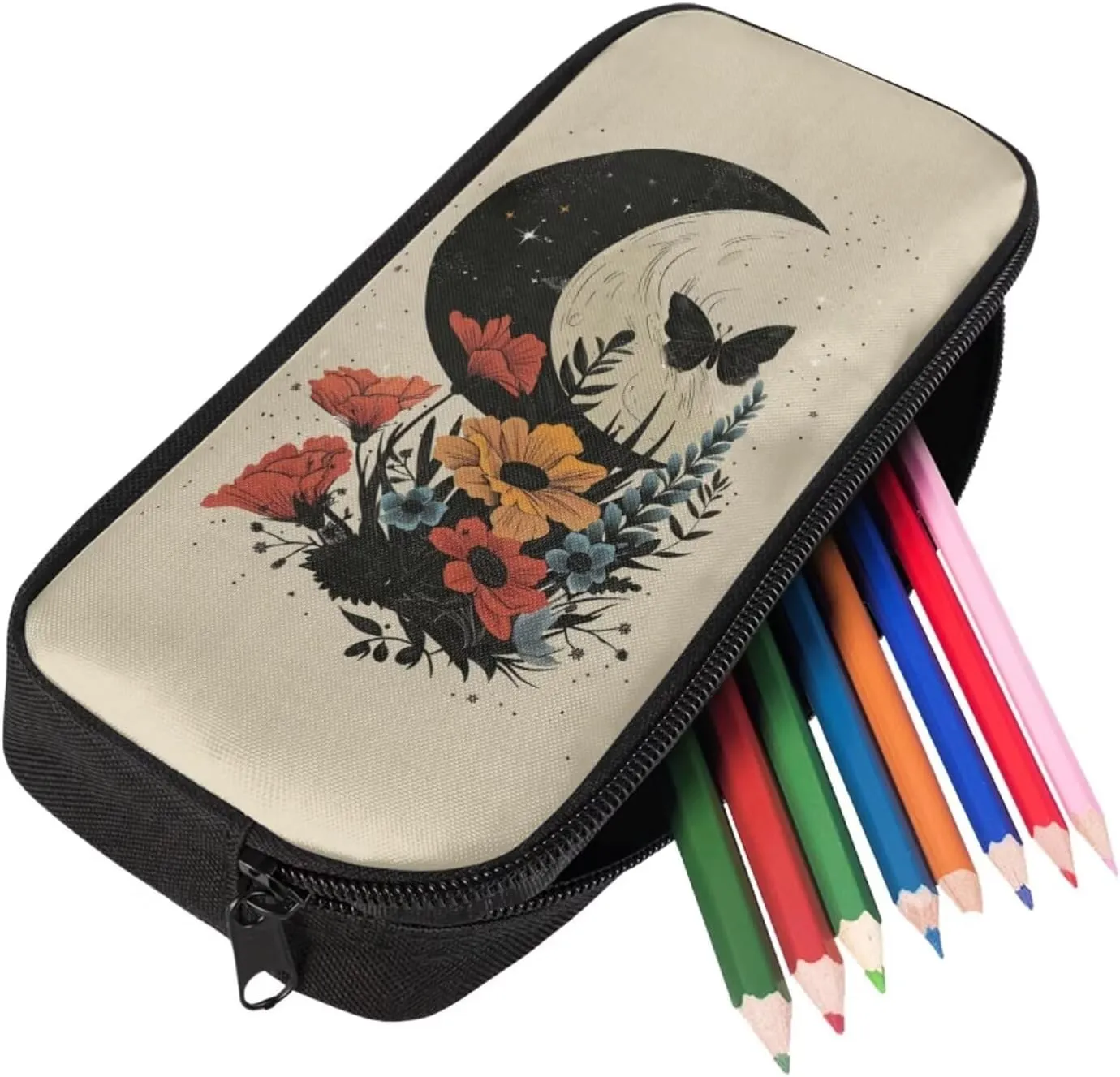 Art Flower Girls Backpacks Butterfly School Bags for Girls with Lunch Bag Moon Backpacks for Kids for School Backpacks for High School Students Lunch Box Insulated Pencil Box