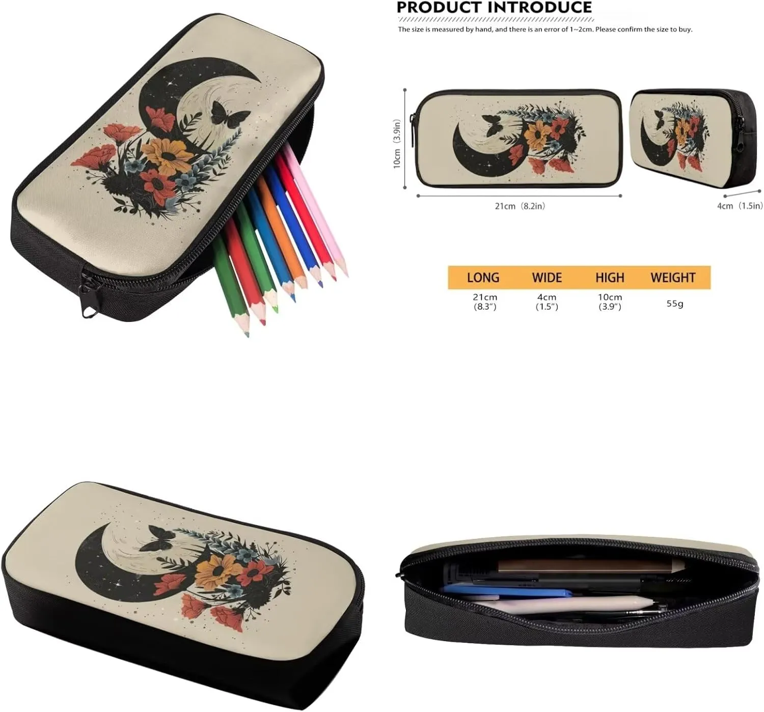 Art Flower Girls Backpacks Butterfly School Bags for Girls with Lunch Bag Moon Backpacks for Kids for School Backpacks for High School Students Lunch Box Insulated Pencil Box