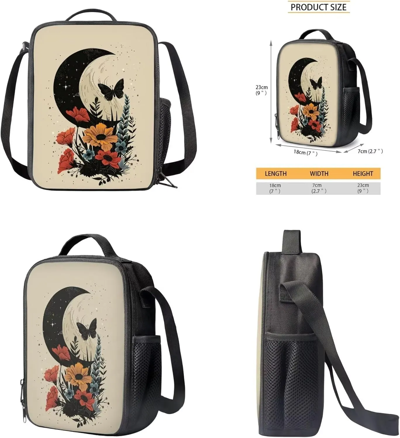 Art Flower Girls Backpacks Butterfly School Bags for Girls with Lunch Bag Moon Backpacks for Kids for School Backpacks for High School Students Lunch Box Insulated Pencil Box
